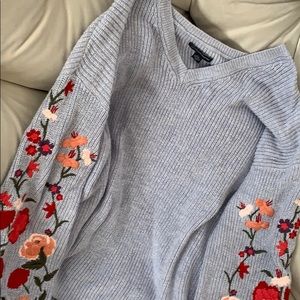 AEO Baby Blue Floral Accented Sweater
